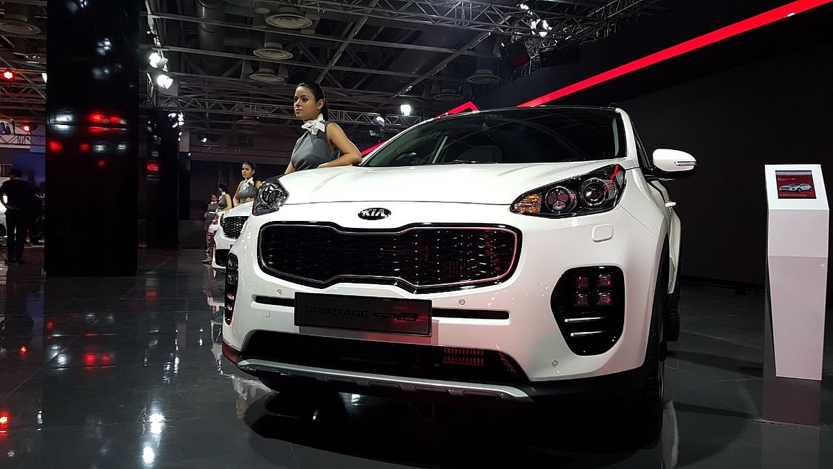 A Kia model at display at the Auto Expo.