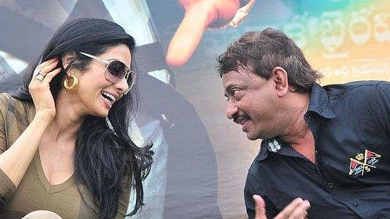 Sridevi with Ram Gopal Varma during a film promotion.&nbsp;