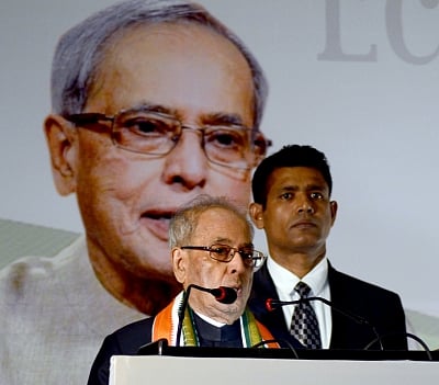 Kolkata: Former President Pranab Mukherjee addresses during the 187th anniversary celebrations of Calcutta Chamber of Commerce in Kolkata on Feb 28, 2018. (Photo: IANS)