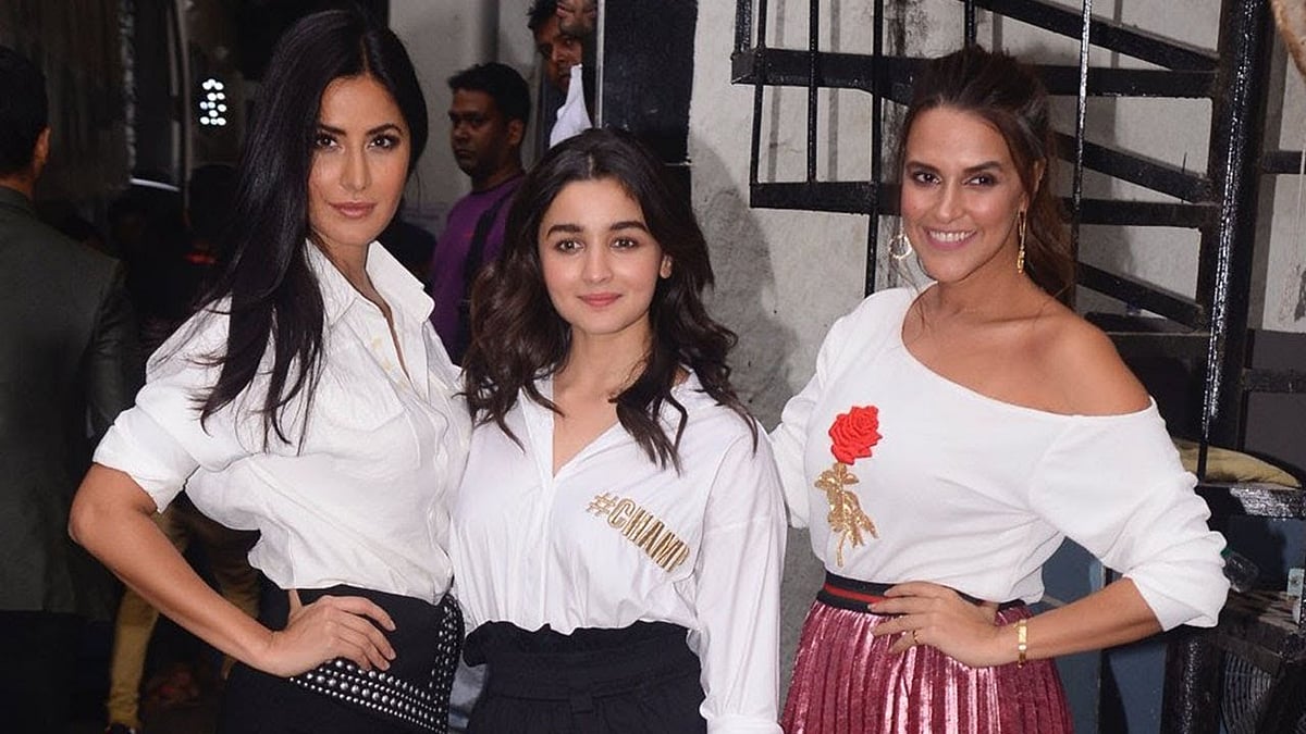Neha Dhupia with her guest Katrina and Alia. 