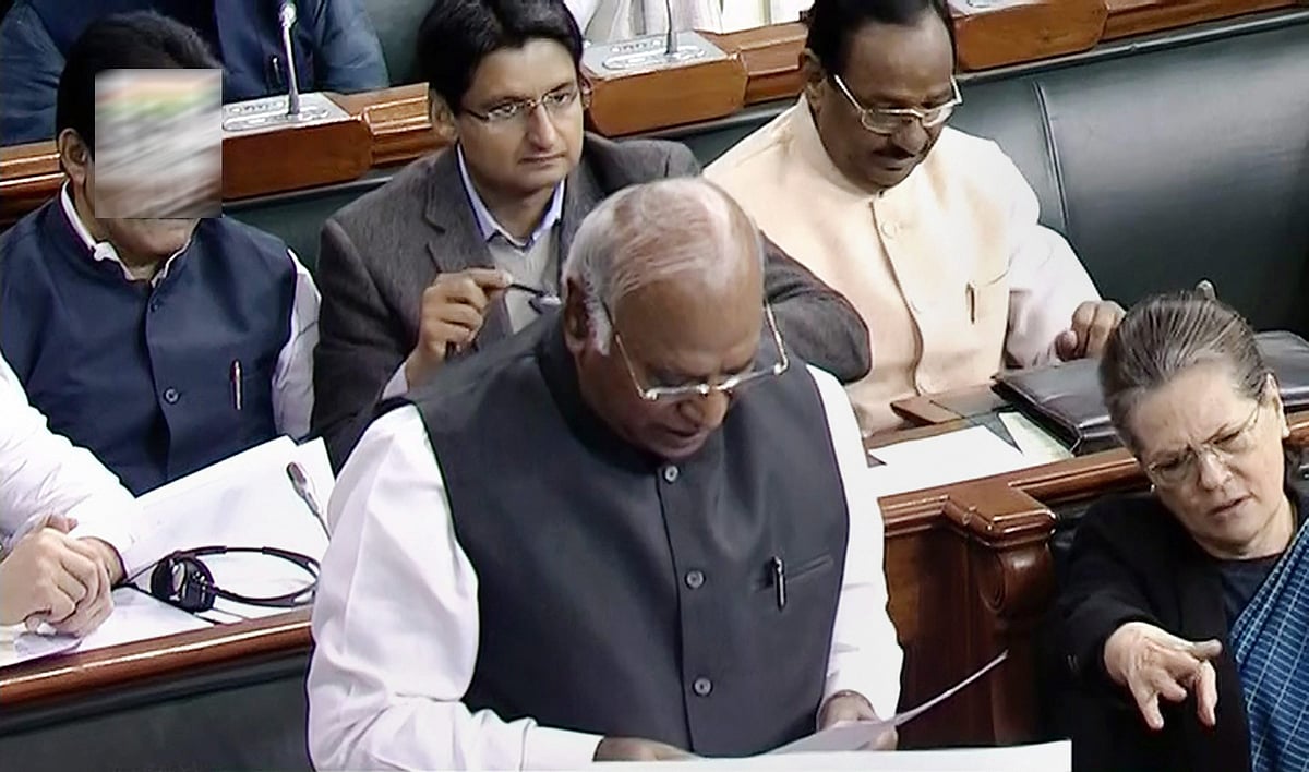 Congress leader Mallikarjun Kharge speaks in the Lok Sabha in New Delhi&nbsp;