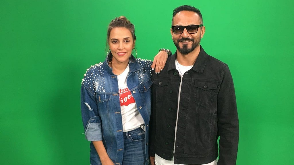 Neha Dhupia and Nikhil Chinapa at <b>The Quint </b>studio.