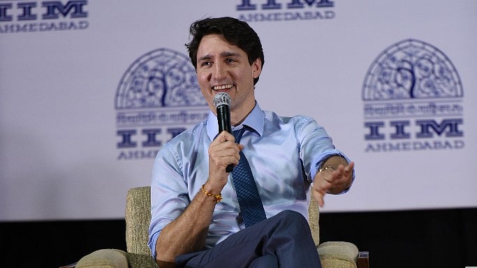Justin Trudeau addressing students at IIM Ahmedabad