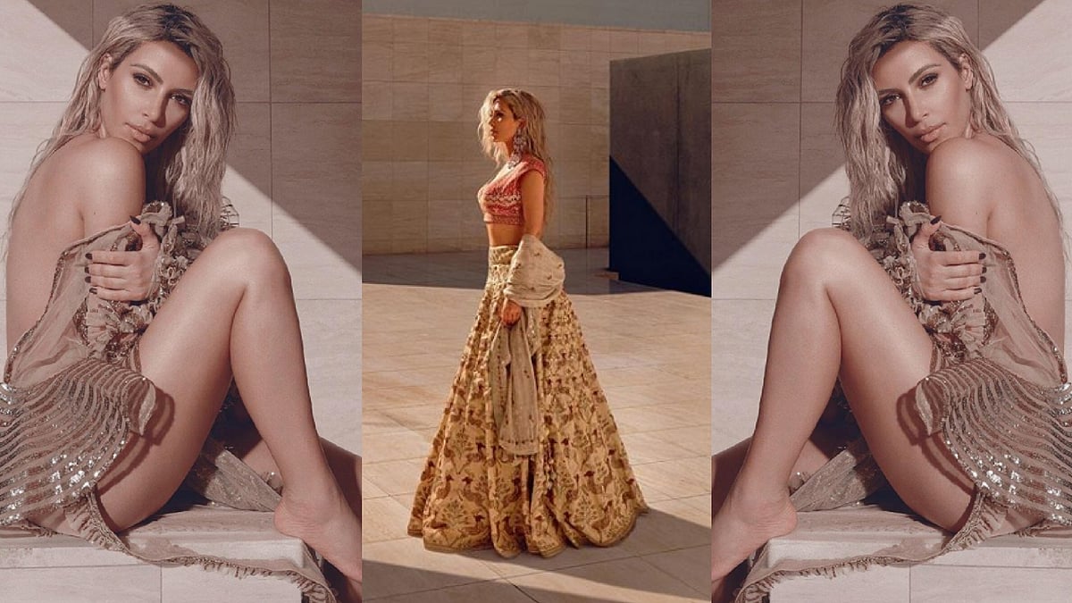 Kim Kardashian in clothing by Anita Dongre.