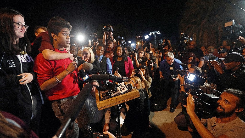 Students of the Florida high school where the shooting took place on 14 February. 