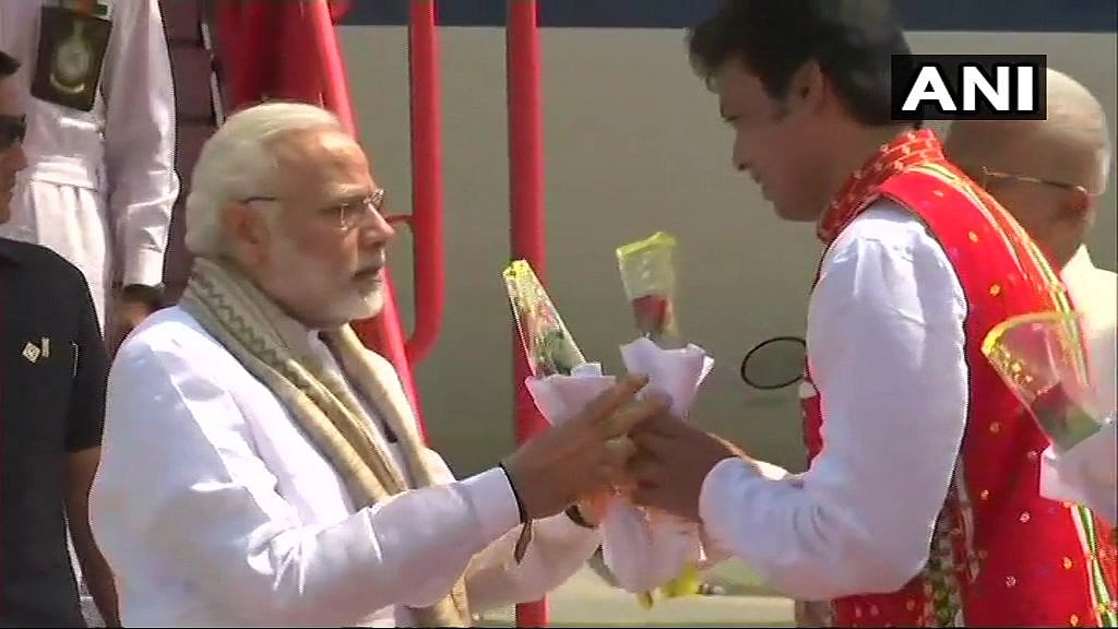 Prime Minister Narendra Modi with newly elected Tripura CM Biplab Kumar Deb.