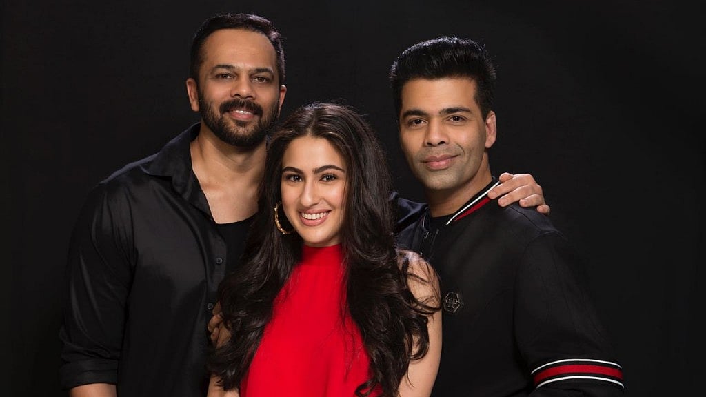 Rohit Shetty, Sara Ali Khan and Karan Johar team up for <i>Simmba.</i>