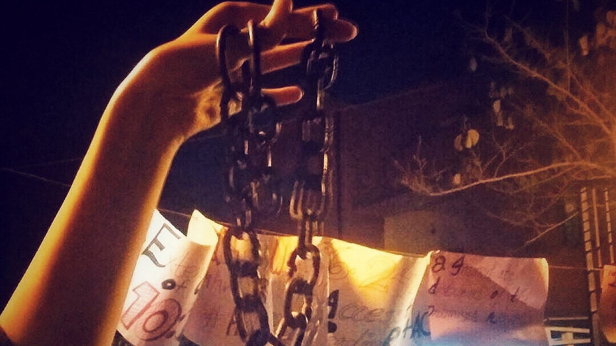 The chain used to lock the gates of the Jamia girls’ hostel.
