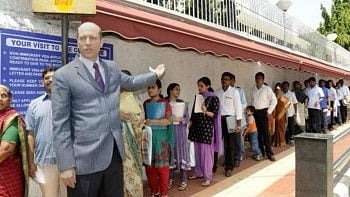 Indian students in line for visas to the US. 