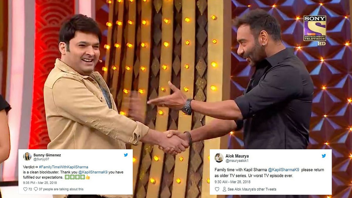 Picture of Kapil Sharma with Ajay Devgan from <i>Family Nights With Kapil Sharma</i>.