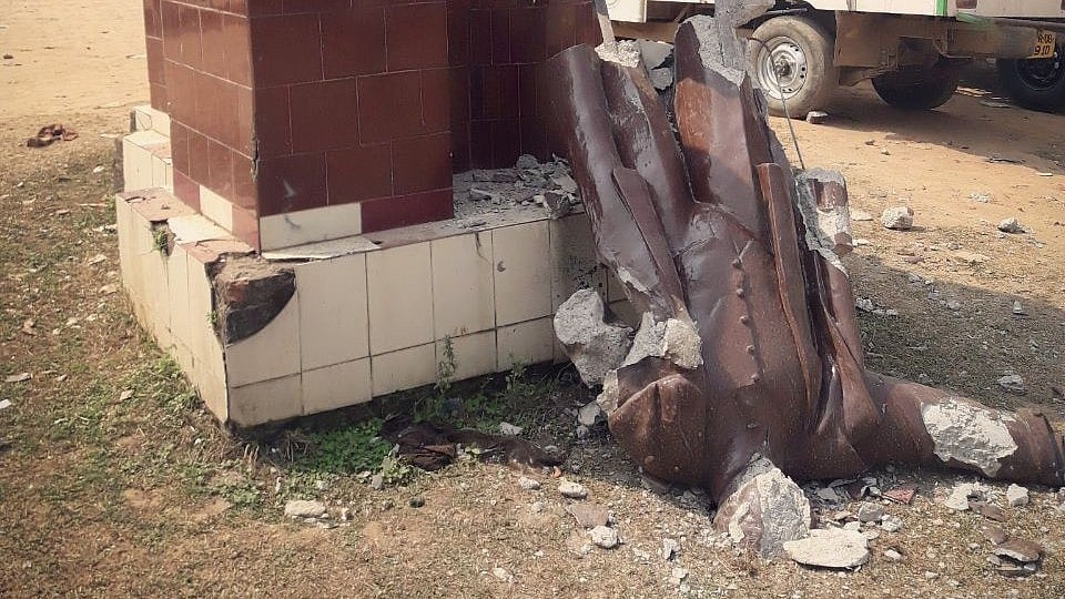 The nearly 11-feet-tall fibreglass statue, which stood on a pedestal at College Square, was brought down on Monday with the help of a bulldozer.