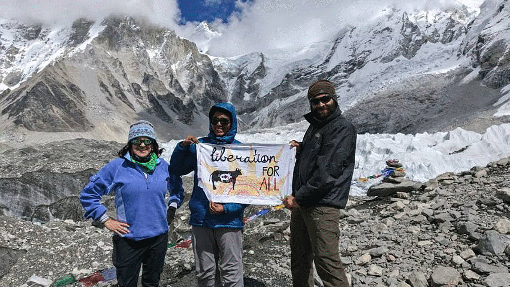 Anu Vidhya at Mt Everest base camp. She dreams of scaling the mountain soon.
