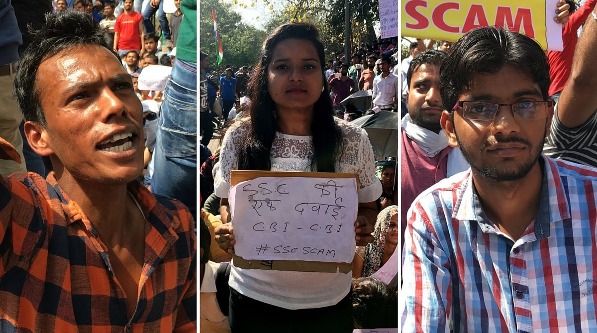 Students protesting against the SSC question paper leak in Delhi.
