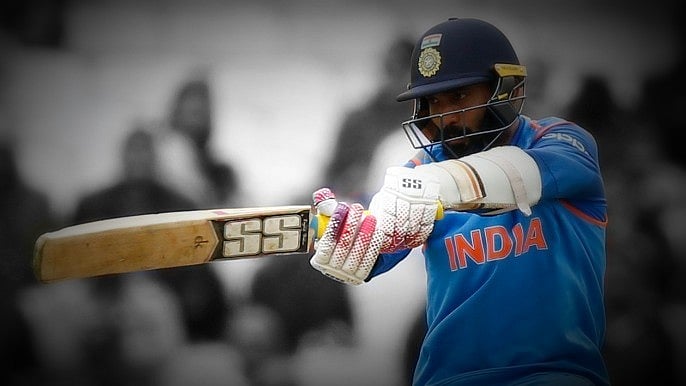 Dinesh Karthik plays a shot during the Champions Trophy warm-up match against Bangladesh.