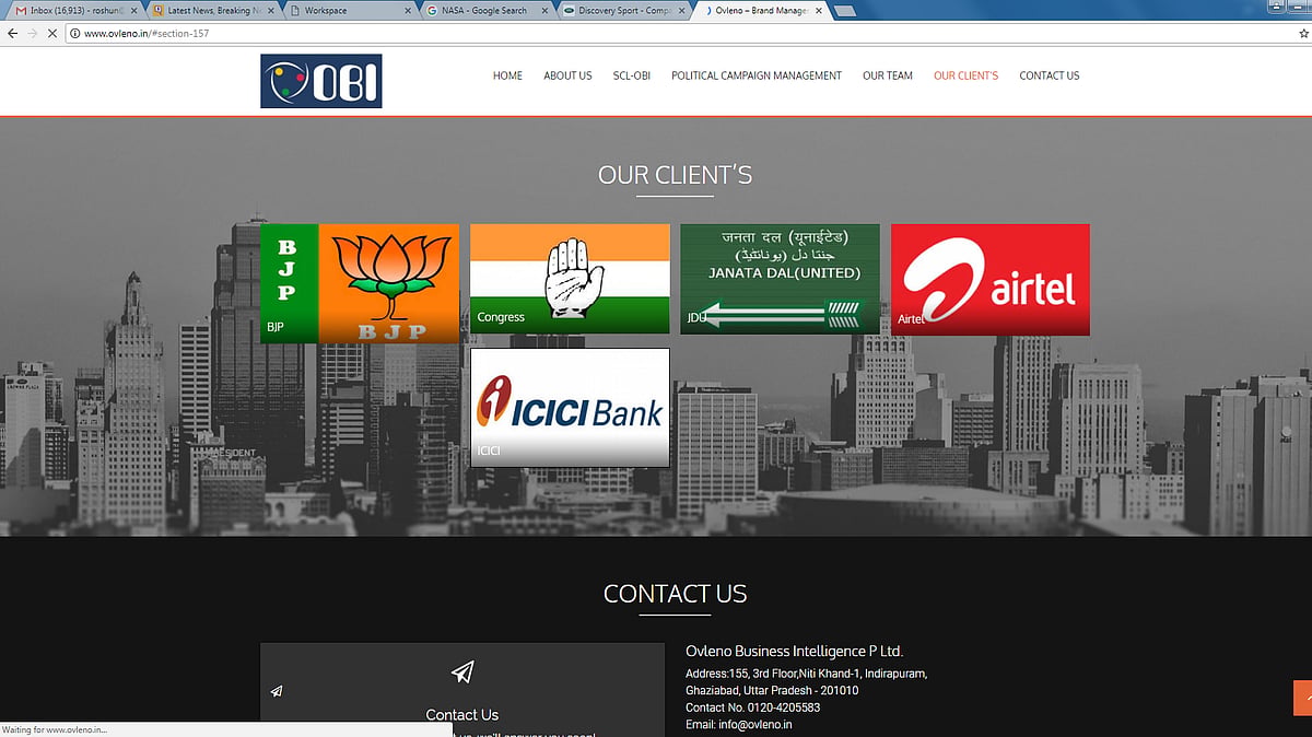 Ovleno - Brand Management website’s client page before it was taken down.