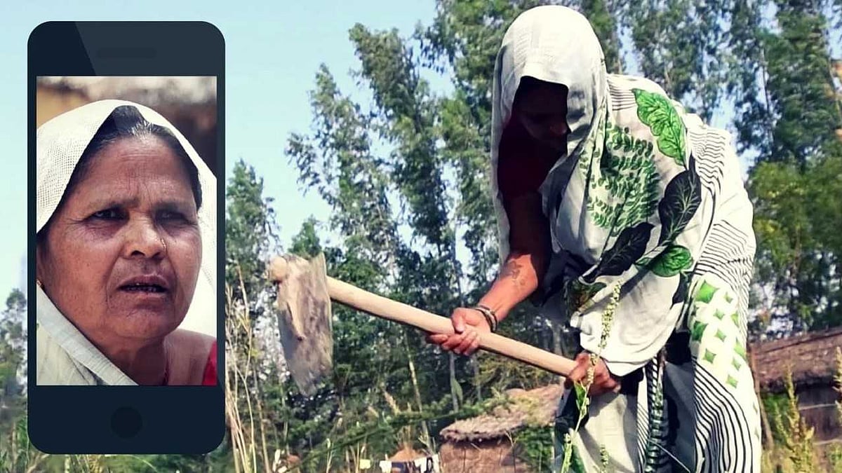 Lalla Devi, a resident of Ramnathpur village in Sultanpur district of Uttar Pradesh, working at her farm.
