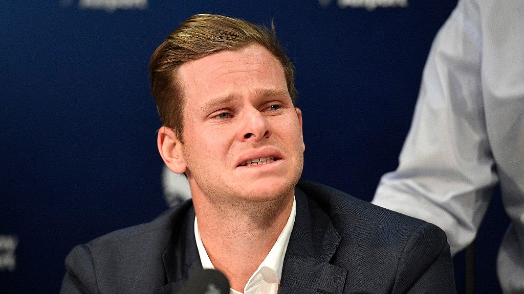 Steve Smith speaks during a press conference at Sydney International Airport.
