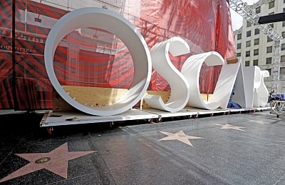 LOS ANGELES, Feb. 28, 2018 (Xinhua) -- The characters of Oscars are seen out of Dolby Theater during the preparations for the 90th Academy Awards in Hollywood, Los Angeles, the United States, Feb. 27, 2018. (Xinhua/Li Ying/IANS)