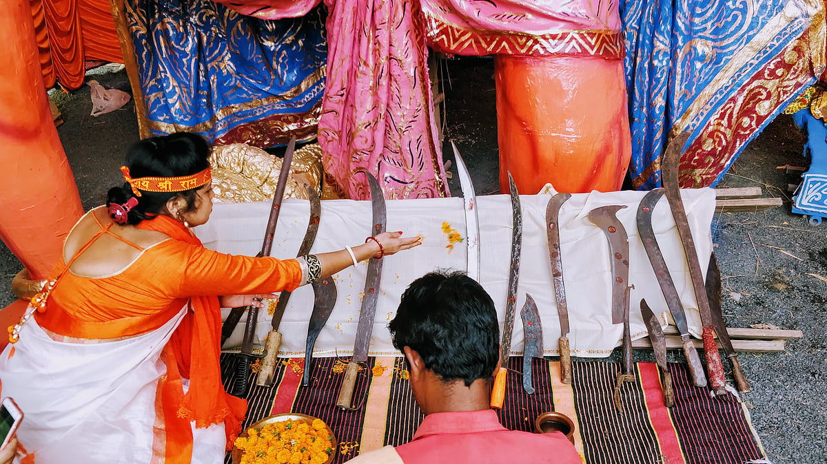 ‘<i>Astra</i>’ (weapon) puja being conducted at a BJP-organised puja in Rampurhat on the occasion of Ram Navami. 