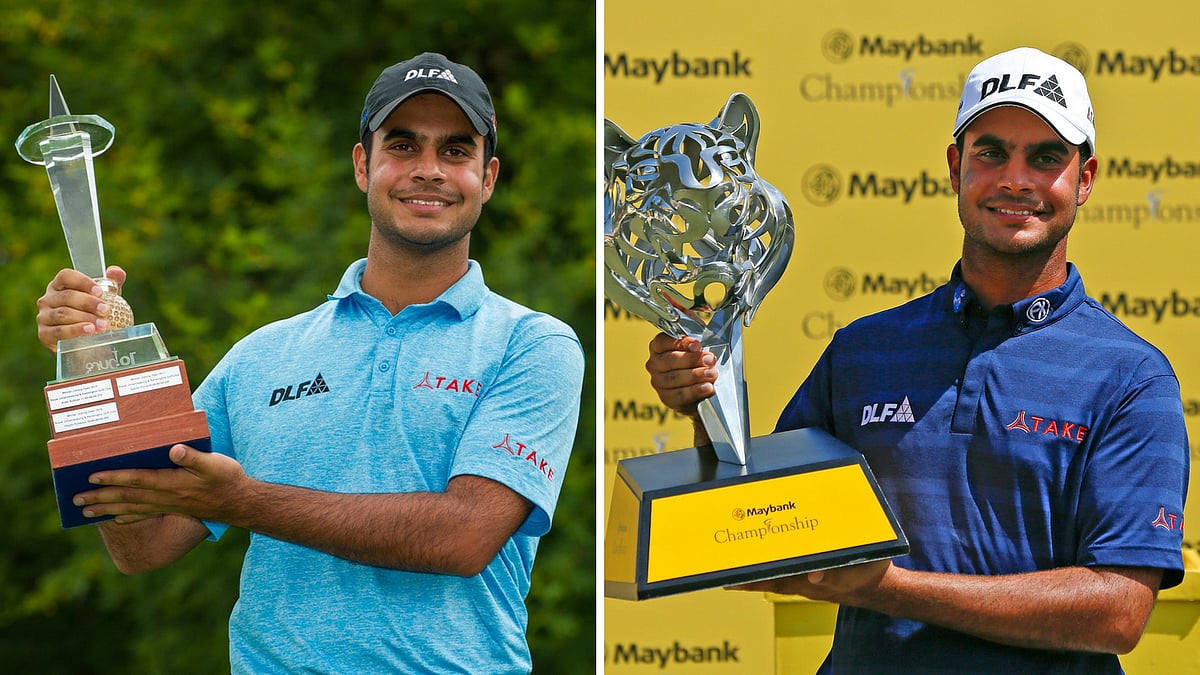 Shubhankar Sharma is the only two-time winner on the European Tour this season. Seen here with his Joburg Open and Malaysian Open trophies. 