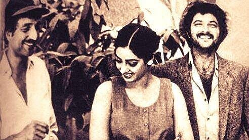 Sridevi with Shekhar Kapur and Anil&nbsp; Kapoor on the sets of <i>Mr India</i>.