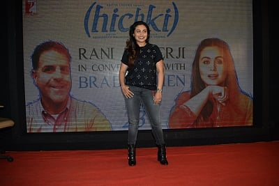 Mumbai: Actress Rani Mukerji during a special screening of her upcoming film "Hichki" organised for popular US based motivational speaker Brad Cohen - the real-life inspiration of the film - in Mumbai on March 12, 2018. (Photo: IANS)