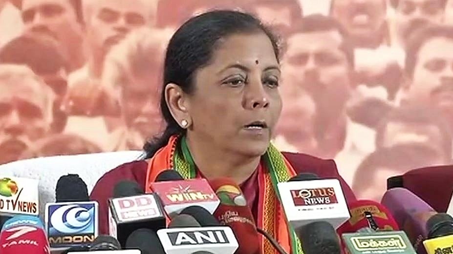 Defence Minister Nirmala Sitharaman at the press conference in Chennai.