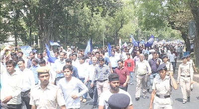 New Delhi: People stage a demonstration during a nation wide strike called to protest against the dilution of the SC/ST Prevention of Atrocities Act in New Delhi, on April 2, 2018. (Photo: Bidesh Manna/IANS)