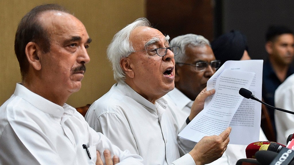 Congress leader Kapil Sibal at a press conference after the notice for impeachment was given to Venkaiah Naidu. 