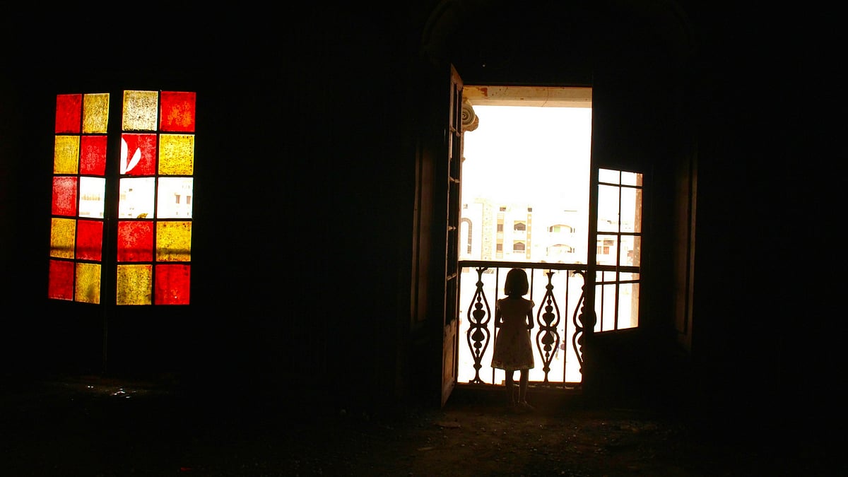 Stained glass windows and doors still come alive at magical hours.