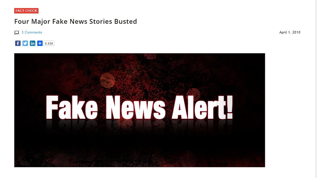 In an article titled, “Four Major Fake News Stories Busted,” the website called two by The Indian Express fake.