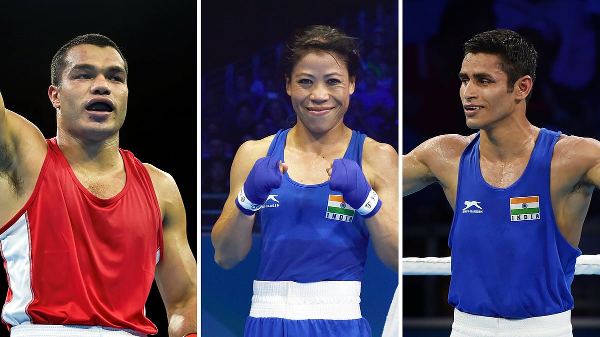 MC Mary Kom (center) won the gold by defeating Northern Ireland’s Kristina O’Hara.