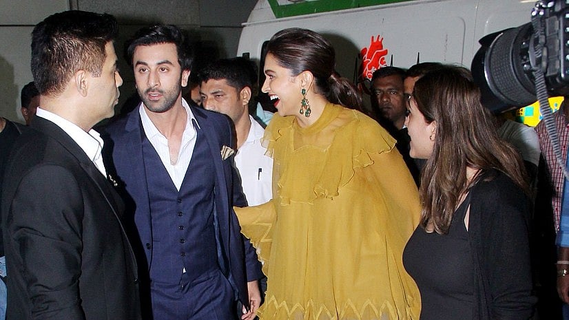 Karan Johar, Ranbir Kapoor and Deepika Padukone at an event. 