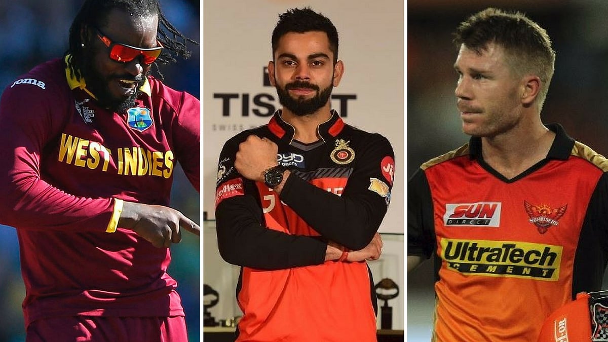 Chris Gayle (left), Virat Kohli (centre) and David Warner (right) are the top run getters across all seasons of IPL. 