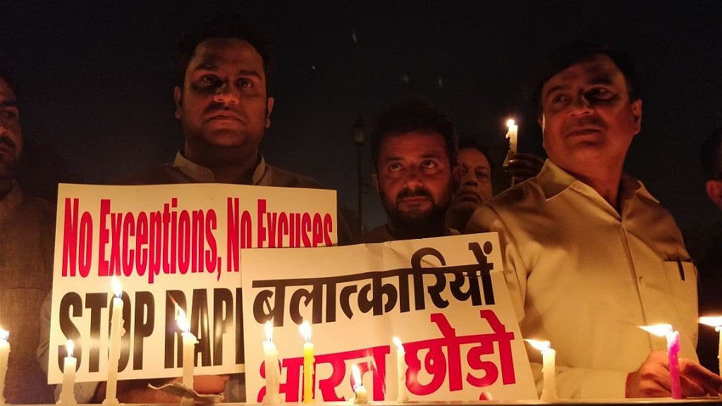 People protesting against the Kathua rape at India Gate in New Delhi. 