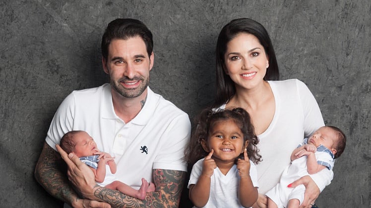 Sunny Leone and husband Daniel Weber with their three children.