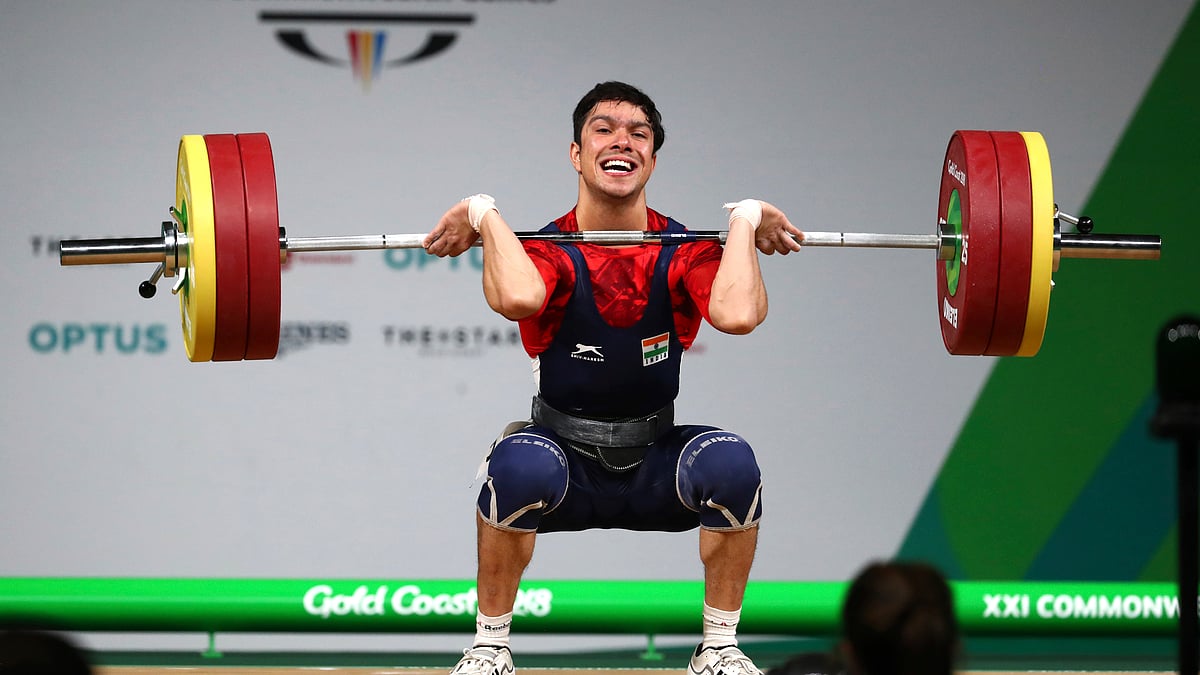 India’s Deepak Lather competes in the men’s 69Kg Weightlifting final at the Commonwealth Games in Gold Coast, Australia, Friday, April 6, 2018. Lather won Bronze medal in his category. 