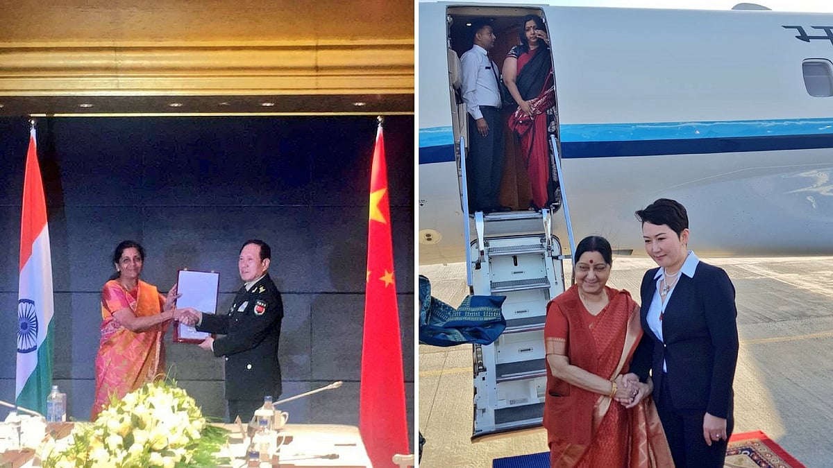 External Affairs Minister (EAM) Sushma Swaraj arrived in Mongolia on Tuesday, 24 April (right) while defence Minister Nirmala Sitharaman held bilateral meeting with her Chinese counterpart.