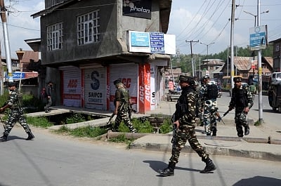 Anantnag: Security beefed up in Anantnag after a civilian was killed in a militants attack a CRPF patrol in Jammu and Kashmir on April 26, 2018. (Photo: IANS)