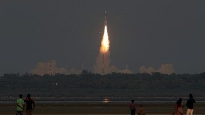 Sriharikota: GSAT-6A satellite ascends into the sky from the second launch pad at Satish Dhawan Space Centre in Sriharikota, Andhra Pradesh on 29 March 2018.