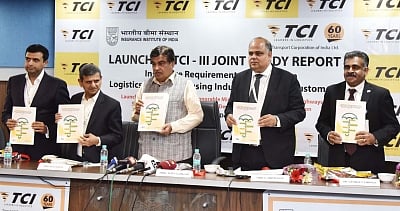 New Delhi: Union Transport Minister Nitin Gadkari launches a Ã¢Â€Â‹jÃ¢Â€Â‹oint study report on Ã¢Â€ÂœInsurance Requirements of the Indian Logistics and Warehousing Industry and their CustomersÃ¢Â€Â� by the Transport Corporation of India Ltd. and Insurance Institute of India, in New Delhi on April 17, 2018. (Photo: IANS/PIB)