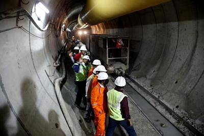 Work in progress at 15 km long tunnel constructed for the 350 megawatt Kishanganga hydropower project at Gurez in Bandepora district of Jammu and Kashmir on June 11, 2014. (Photo: IANS)
