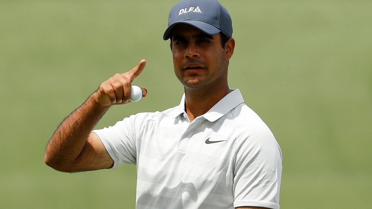 Shubhankar Sharma during a practise round ahead of the 2018 Masters.