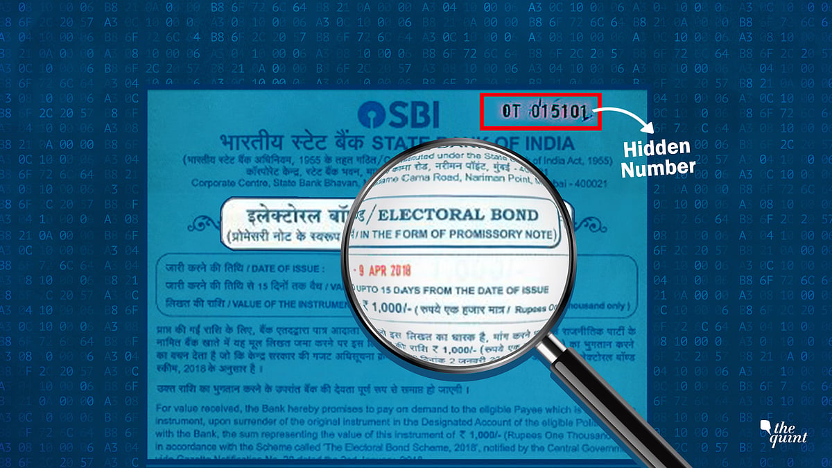 <div class="paragraphs"><p>Electoral Bonds: <strong>The Quint</strong>'s investigation revealed that electoral bonds have hidden numbers printed on them.</p></div>