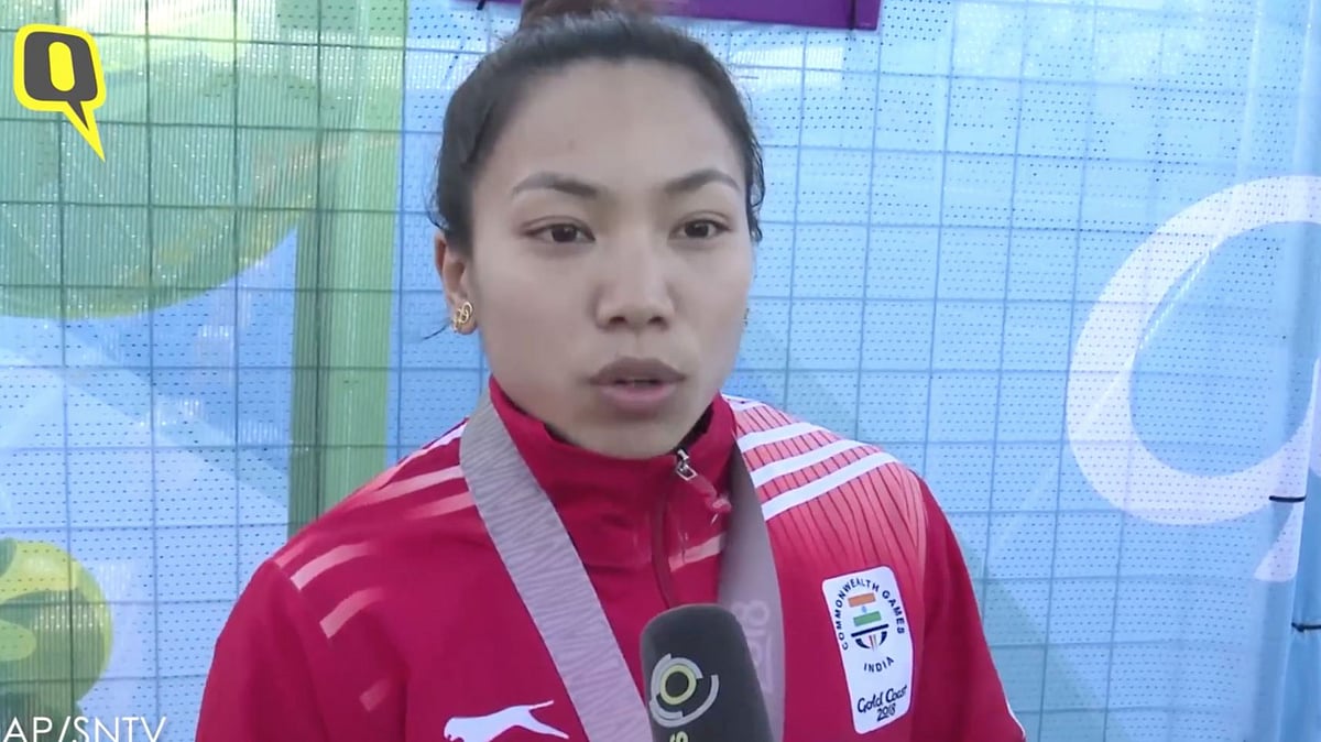 Mirabai Chanu in action at the 2018 Gold Coast Commonwealth Games.