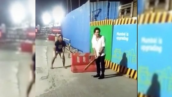 Tendulkar playing cricket in Bandra. 