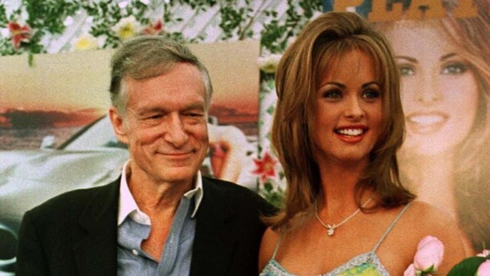 Playboy founder Hugh Hefner (left) and former Playboy model Karen McDougal. 