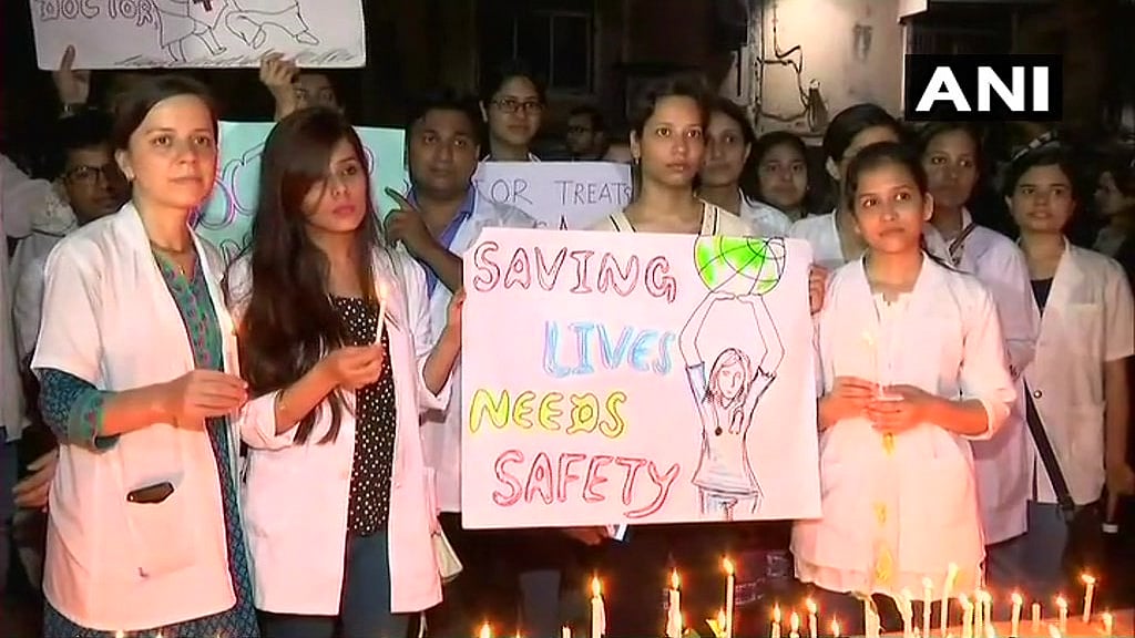 Doctors at the candlelight protest on Sunday. 