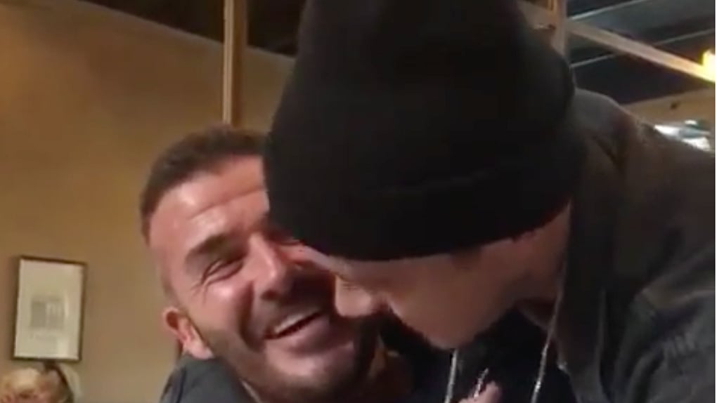 Brooklyn Beckham surprised his father on his birthday by flying down from New York. 