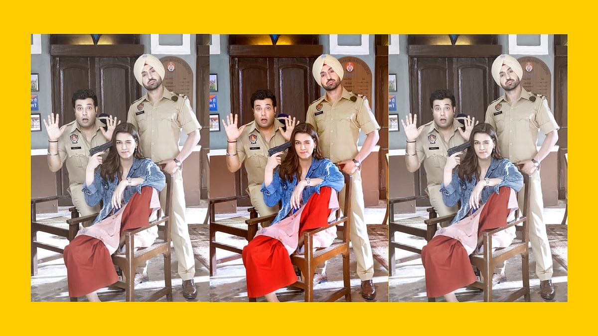 Kriti Sanon, Varun Sharma, and Diljit Dosanjh’s first look from <i>Arjun Patiala</i>. 